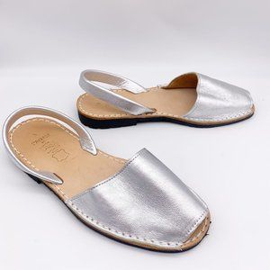 S'Avarcas de Menorca Genuine Leather Avarcas Pons Silver Metallic Size 40 - US 9